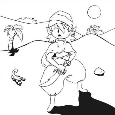 Desert Adventurer coloring page to paint online, black outlines on white background