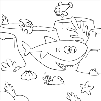 Baby Shark coloring page to paint online, black outlines on white background