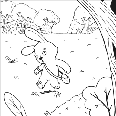 Bunny coloring page to paint online, black outlines on white background
