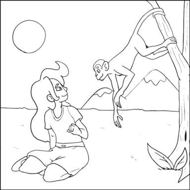 The Girl and the Monkey coloring page to paint online, black outlines on white background
