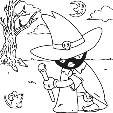 Wizard coloring page to paint online, black outlines on white background