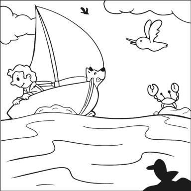 Sailboat Ride coloring page to paint online, black outlines on white background