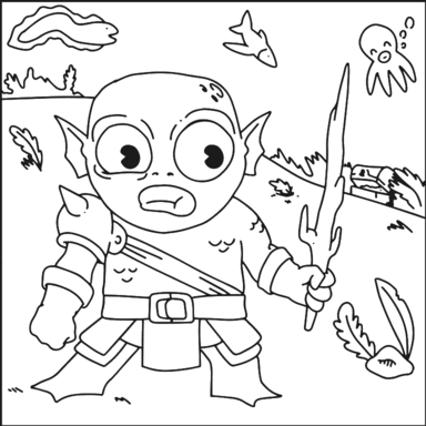 Sea Warrior coloring page to paint online, black outlines on white background