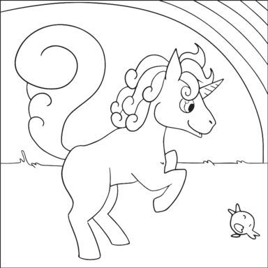 Unicorn coloring page to paint online, black outlines on white background